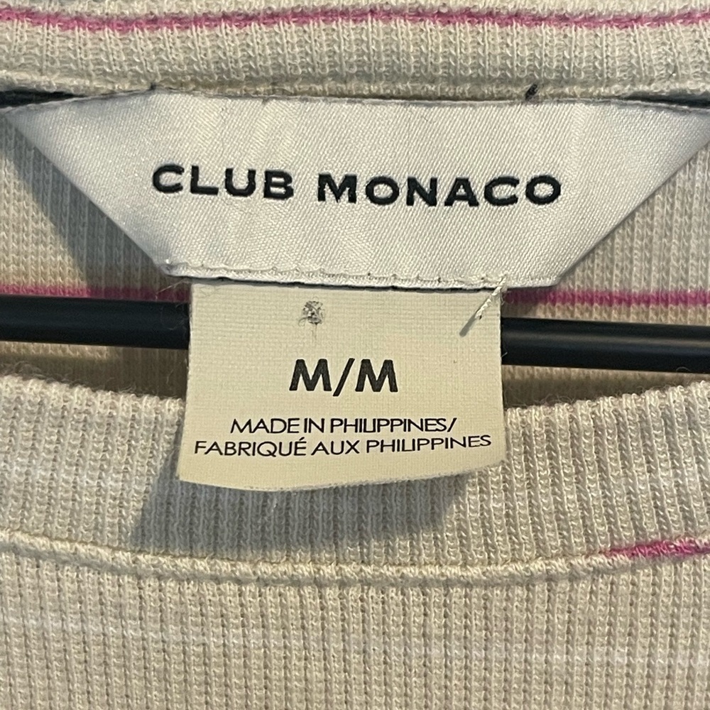 Club Monaco Striped Tee, Tan/White/Pink, Ribbed, Cap Sleeve, Crew Neck, M - Picture 7 of 12